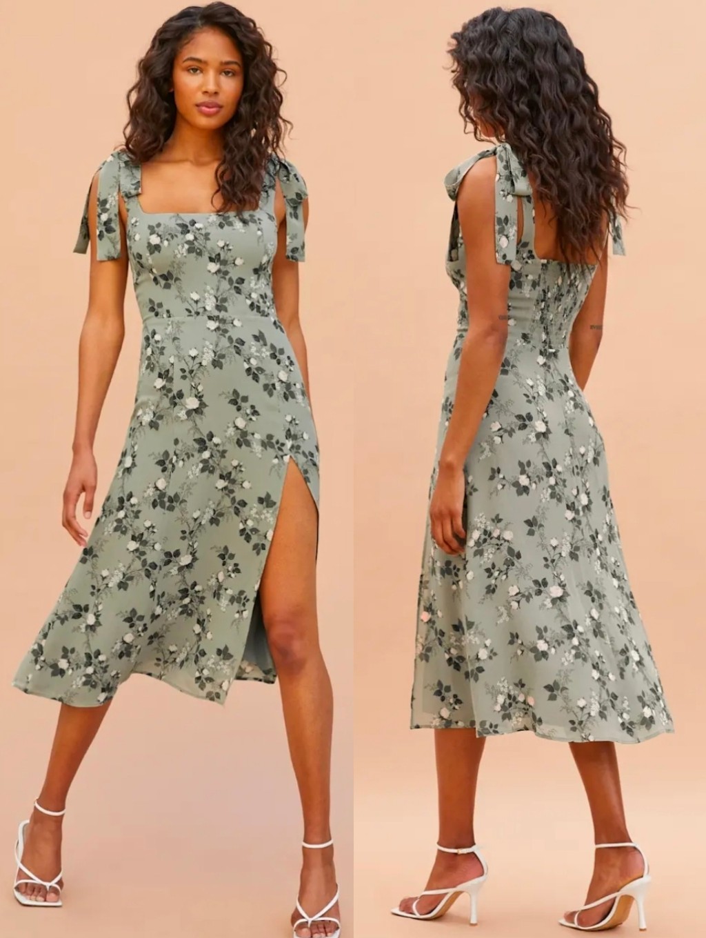 Reformation Green Floral Twilight Midi Dress